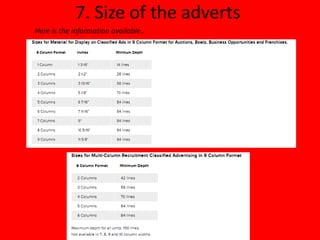 7. Size of the adverts
Here is the information available..
 