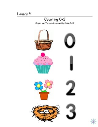 Lesson 4
Counting 0-3
Objective: To count correctly from 0-3.
 