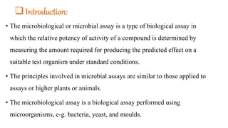 Principles and methods of different microbiological assay, methods for standardization of antibiotics.PHARMACEUTICAL MICROBIOLOGY (BP303T)Unit-IVPart-2