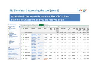 Bid Simulator | Accessing the tool (step 1)

 Accessible in the Keywords tab in the Max. CPC column.
 Sign into your account, and you are ready to begin.
 