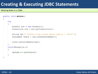 Creating & Executing JDBC Statements
Q7M1 – SC Dudy Fathan Ali S.Kom
Deleting Rows in a Table
 