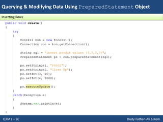 Querying & Modifying Data Using PreparedStatement Object
Q7M1 – SC Dudy Fathan Ali S.Kom
Inserting Rows
 