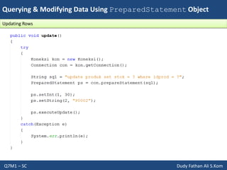 Querying & Modifying Data Using PreparedStatement Object
Q7M1 – SC Dudy Fathan Ali S.Kom
Updating Rows
 