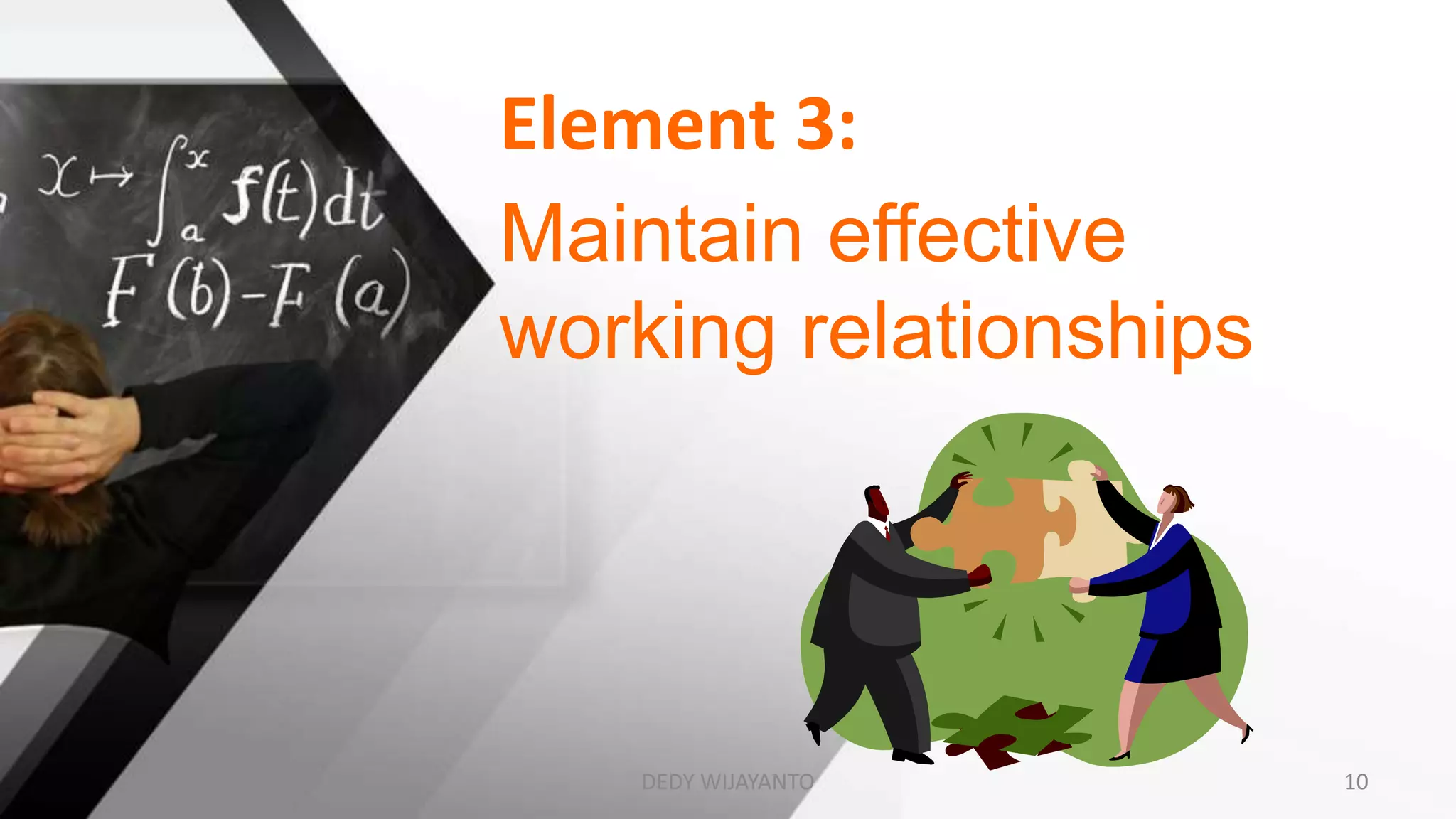 Element 3:
Maintain effective
working relationships
DEDY WIJAYANTO 10
 