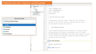 Create New Java Class : Product in a specific package
 