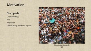 Stampede
Overcrowding
Fire
Explosion
Leaves many dead and injured
Motivation
Sabarimala stampede
[2]
 