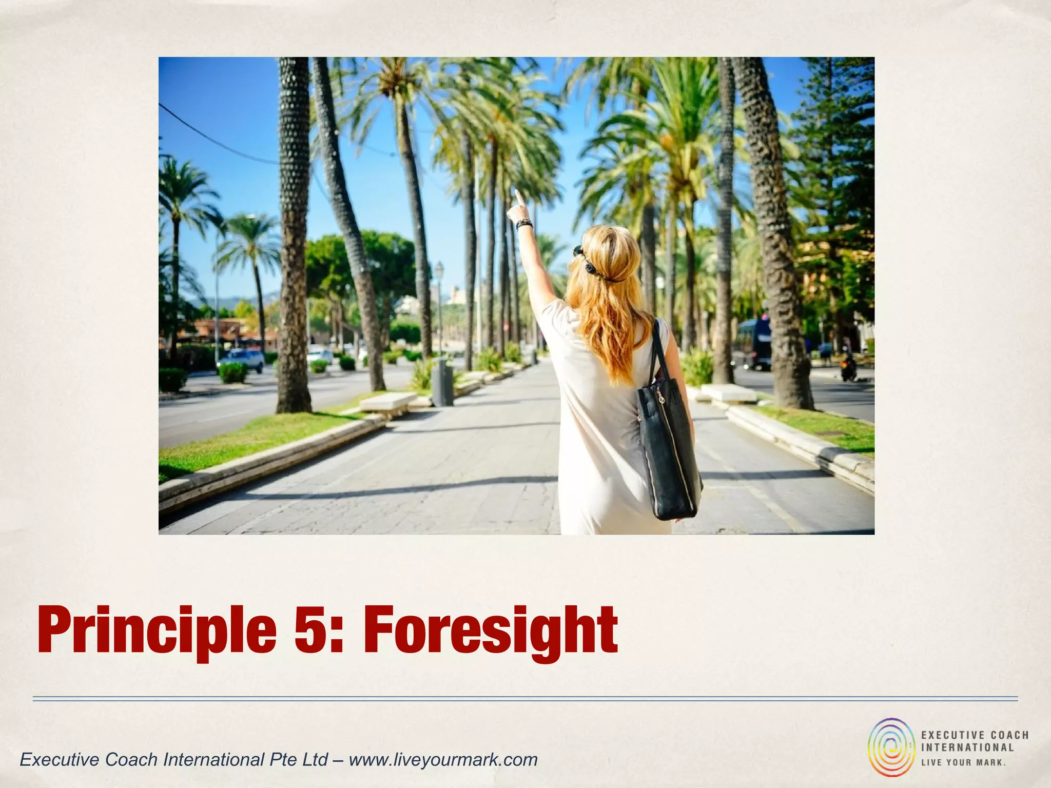 Principle 5: Foresight
Executive Coach International Pte Ltd – www.liveyourmark.com
 