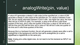 z
analogWrite(pin, value)
11/23/2022
Lesson
3
-
LED
Display
PART
2
|
MIDTERM
|
Mark
John
P.
Lado,
MITc
71
 