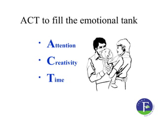 ACT to fill the emotional tank

    •   Attention
    •   Creativity
    •   Time
 
