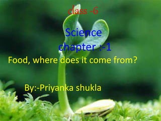 Class 6
science
class -6
Science
chapter :-1
Food, where does it come from?
By:-Priyanka shukla
 