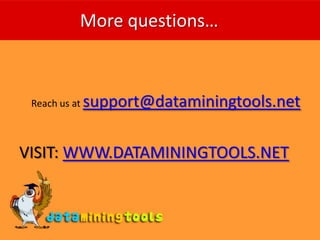 EXTENSIONSVarious extensions provided are: Weka ExtensionAll modeling methods and attribute evaluation mthods from the Weka learning libraryParallel Processing ExtensionImproves execution speedReporting ExtensionAutomatic report generation