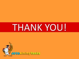 RapidAnalytics:ENTERPRISE ANALYTICS SERVERAvailable as both open-sourcecommunity and enterprise editionsCan be integrated into other applications and results via RapidMiner client software, via web interface, or via web services Shared Repositoriesfor collaborative access on common resources and processesRemote and scheduled executionof processesMost comprehensive solution available: more than 500 operators for data integration and transformation, data mining, evaluation, and visualization