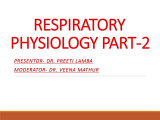 RESPIRATORY
PHYSIOLOGY PART-2
PRESENTOR- DR. PREETI LAMBA
MODERATOR- DR. VEENA MATHUR
 