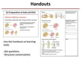 Handouts
Use the handouts as learning
tools
-Set questions
-Structure conversations
 