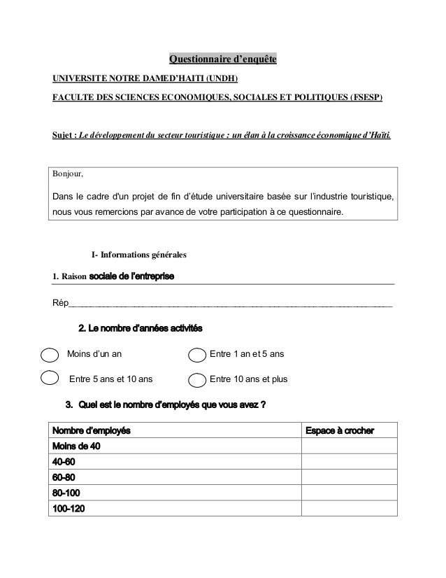 Questionnaire@ tourisme Haiti@....