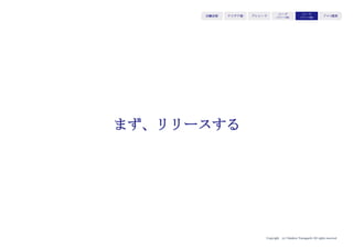 Copyright (c) Takahiro Yamaguchi All rights reserved.
アイデア期 プレシード
シード
（リリース前）
シード
（リリース後）
ｸﾞﾛｰｽ模索もやもや期
プロダクト開発に邁進できる
メンバー数・構成：
5人程度で爆進する
 