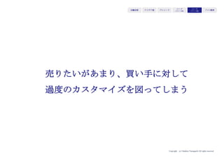 Copyright (c) Takahiro Yamaguchi All rights reserved.
直線的成長 限界費用ゼロ成長
自前でコストをかけて
供給量を拡大するため
直線的成長となる
コストをかけずに
供給量を拡大するため、
指数関数的成長が可能
アイデア期 プレシード
シード
（リリース前）
シード
（リリース後）
ｸﾞﾛｰｽ模索もやもや期
 