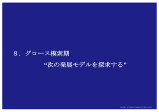Copyright (c) Takahiro Yamaguchi All rights reserved.
アイデア期 プレシード
シード
（リリース前）
シード
（リリース後）
ｸﾞﾛｰｽ模索もやもや期
とはいえ、大企業との連携に必要な要件
・信用の種：評価の種を得ているか（大きな評価でなくても、
どの企業もしくは個人からどのような評価を受けているか）
・リソース：企業が持っていないリソースを持っているか
・人：志だけでなく、起業家のキャラクターも含めて一緒に仕
事をしたいと思うか
・価格：価格競争力があるか。スタート段階であっても、大企
業は価格にシビア
 