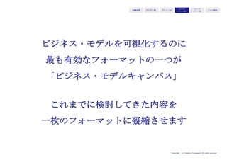 Copyright (c) Takahiro Yamaguchi All rights reserved.
アイデア期 プレシード
シード
（リリース前）
シード
（リリース後）
ｸﾞﾛｰｽ模索もやもや期
＜F型モデル３：マルチセグメントモデル＞
複数の顧客が組合せで購買する必要性がある場合
において、同じ商品をセグメントに応じて価格を
変え、高価格セグメントで収益を上げる。
（こども向け映画）
子ども：数百円
大人：千数百円
 