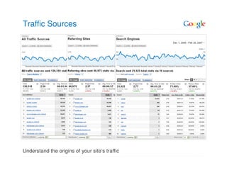 Traffic Sources




Understand the origins of your site’s traffic
 