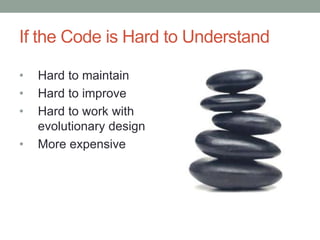 If the Code is Hard to UnderstandHard to maintainHard to improveHard to work with evolutionary designMore expensive