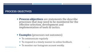 23
PROCESS OBJECTIVES
 Process objectives are statements the describe
processes that may need to be monitored for the
eff...