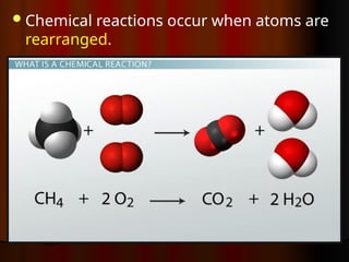 Chemical reactions occur when atoms are
rearranged.
 