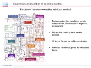 Sample to Insight
Complexity and function of genomic content
Function of microbiome enables individual survival
• Each organism has developed genetic
content for its own survival in a specific
environment
• Metabolism tuned to local nutrient
sources
• Virulence factors for stable colonization
• Antibiotic resistance genes to metabolize
toxins
Microbial Identification 7
 