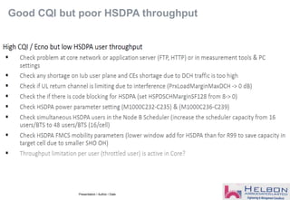 Good CQI but poor HSDPA throughput
Presentation / Author / Date
 