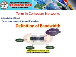 Term In Computer Networks
6. Bandwidth (Mbps)
Packet Loss, Latency, Jitter and Throughput
 