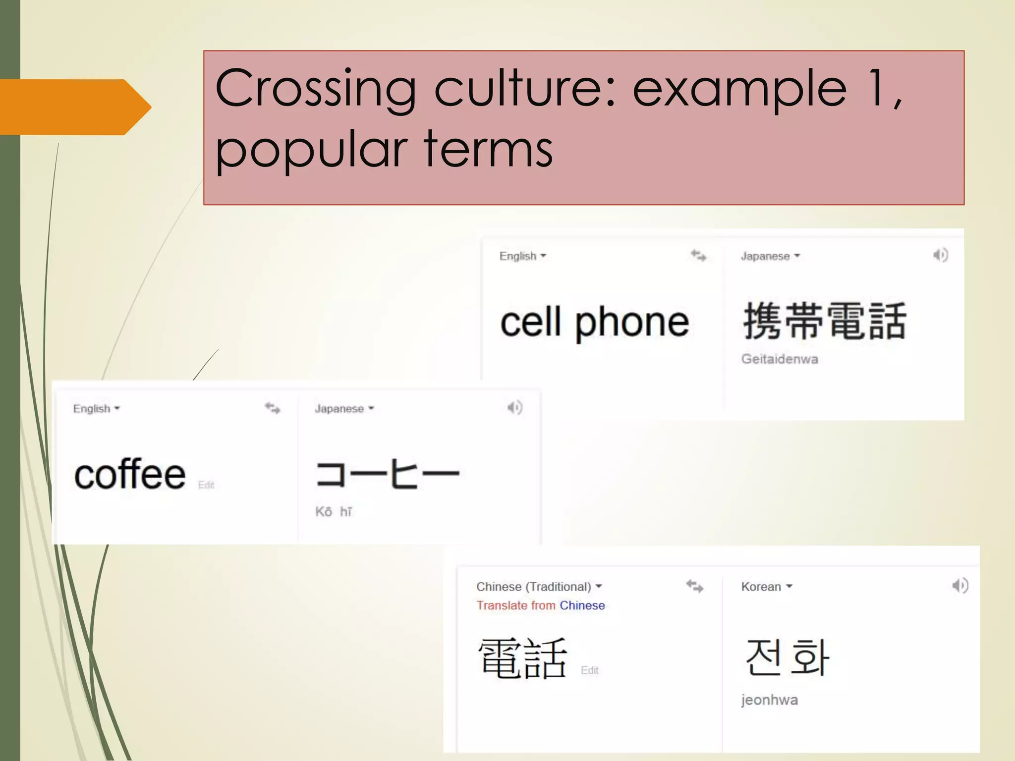 Crossing culture: example 1,
popular terms
 