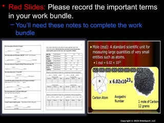 • Red Slides: Please record the important terms
in your work bundle.
– You’ll need these notes to complete the work
bundle
Copyright © 2024 SlideSpark .LLC
First and last Name
Science, Grade, Class
 