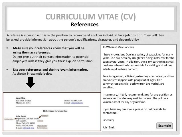 curriculum vitae with references
