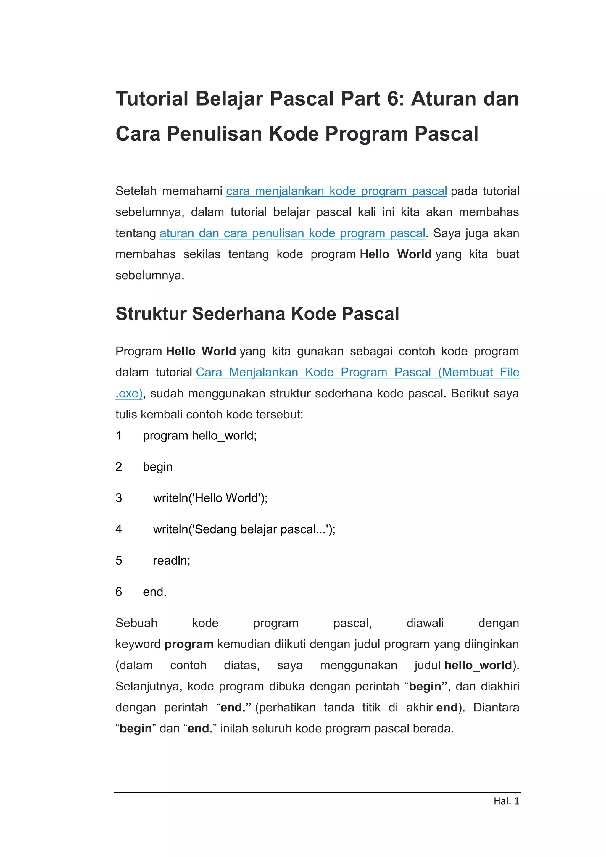Part 6: Aturan dan Penulisan Kode Program | PDF