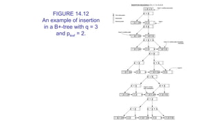 FIGURE 14.12
An example of insertion
in a B+-tree with q = 3
and pleaf = 2.
 