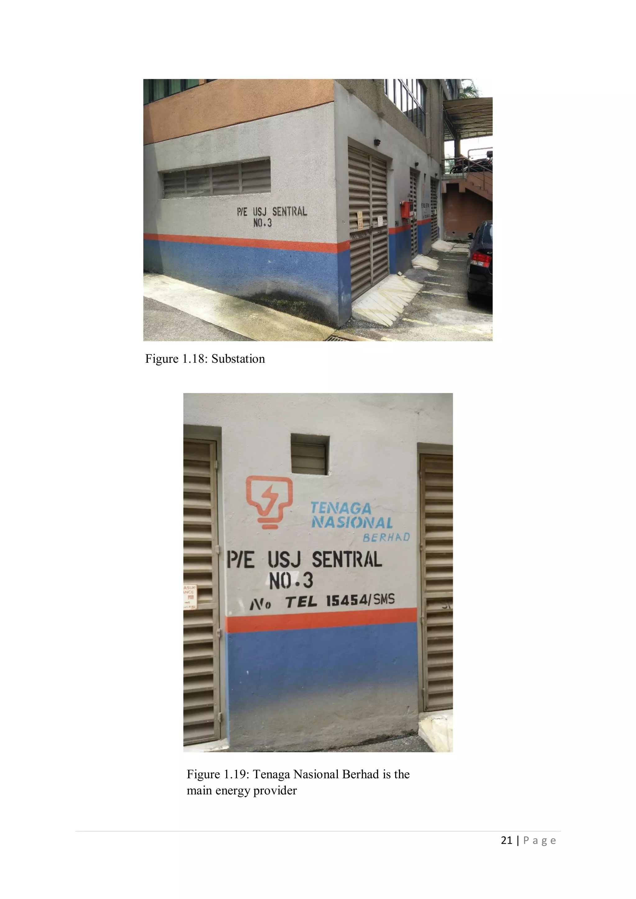 21 | P a g e
Figure 1.18: Substation
Figure 1.19: Tenaga Nasional Berhad is the
main energy provider
 