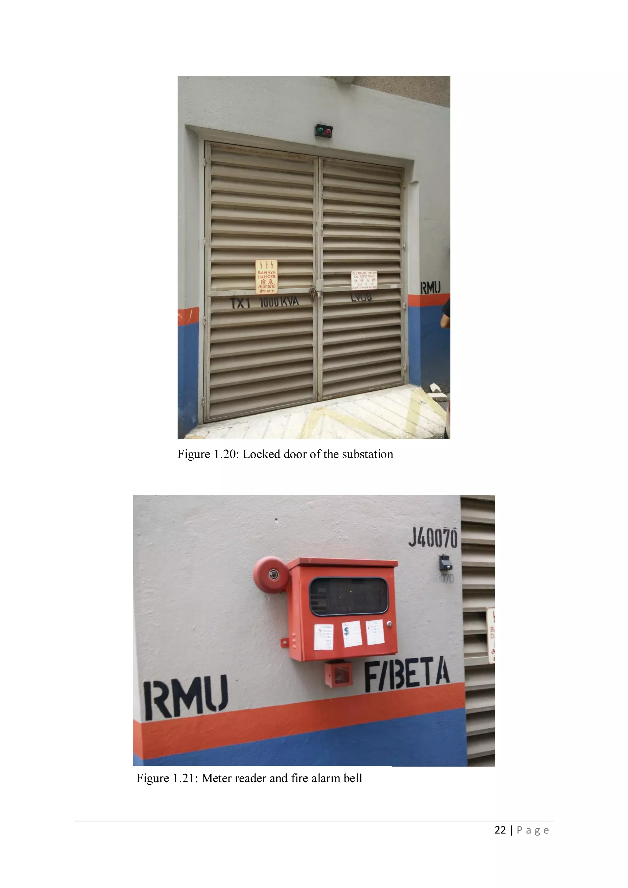 22 | P a g e
Figure 1.20: Locked door of the substation
Figure 1.21: Meter reader and fire alarm bell
 