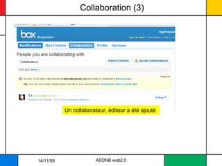 Collaboration (3) ADDNB web2.0 14/11/09 Un collaborateur, éditeur a été ajouté 