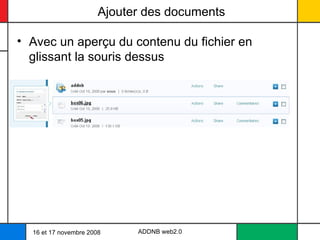 Ajouter des documents Avec un aperçu du contenu du fichier en glissant la souris dessus