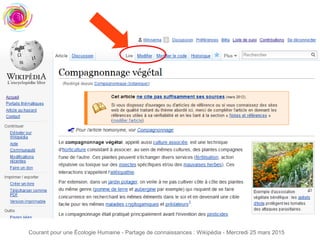 Courant pour une Écologie Humaine - Partage de connaissances : Wikipédia - Mercredi 25 mars 2015
 