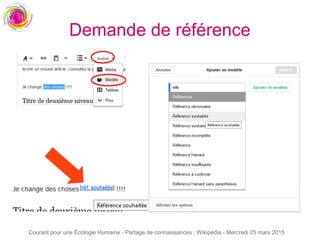 Courant pour une Écologie Humaine - Partage de connaissances : Wikipédia - Mercredi 25 mars 2015
Demande de référence
 