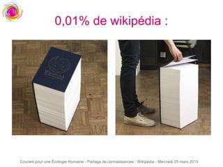 Courant pour une Écologie Humaine - Partage de connaissances : Wikipédia - Mercredi 25 mars 2015
0,01% de wikipédia :
 