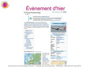 Courant pour une Écologie Humaine - Partage de connaissances : Wikipédia - Mercredi 25 mars 2015
Évènement d'hier
 