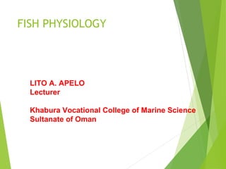 FISH PHYSIOLOGY
LITO A. APELO
Lecturer
Khabura Vocational College of Marine Science
Sultanate of Oman
 