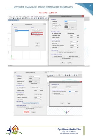 Ing. Ramon Samillán Farro.
Reg. CIP.Nº 74056
Ing.samillanfarro@gmail.com
UNIVERSIDAD CESAR VALLEJO – ESCUELA DE POSGRADO DE INGENIERÍA CIVIL
19
MATERIAL – CONRETO:
 