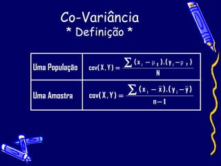 Co-Variância * Definição * 