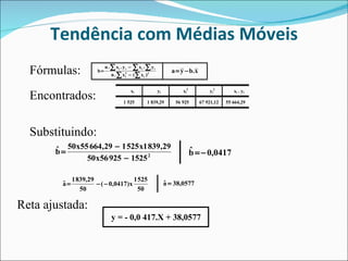 Tendência com Médias Móveis Fórmulas: Encontrados:  Substituindo: Reta ajustada:  