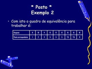 * Posto *  Exemplo 2 Com isto o quadro de equivalência para trabalhar é: 