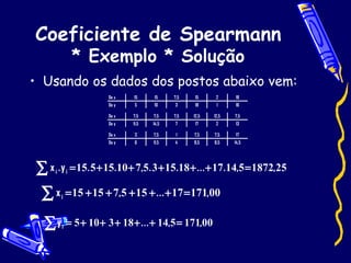 Coeficiente de Spearmann * Exemplo * Solução Usando os dados dos postos abaixo vem: 