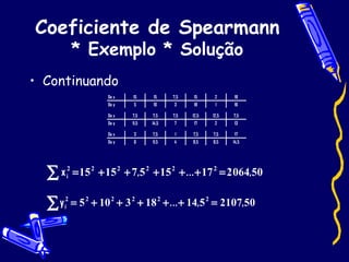 Coeficiente de Spearmann * Exemplo * Solução Continuando 